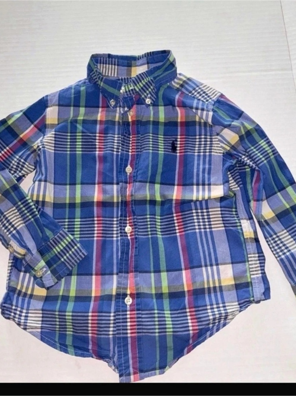 Ralph Lauren Boys Plaid Cotton Poplin Shirt 3T Blue & Green